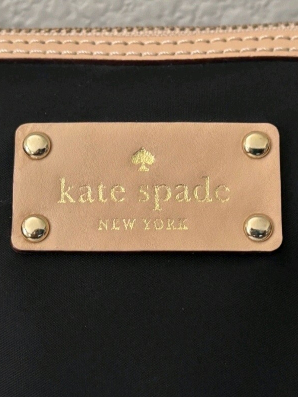 Kate Spade Kennedy Nylon Black 16” Laptop Shoulder Bag Black Tan Leather Handles - Picture 4 of 7